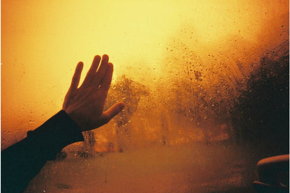 lomography rescale 35mm photo of a man touching a window