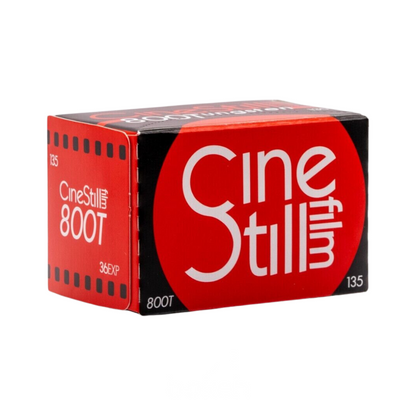 Red box of 35mm colour negative film roll, Cinestill 800T with 36 exposures