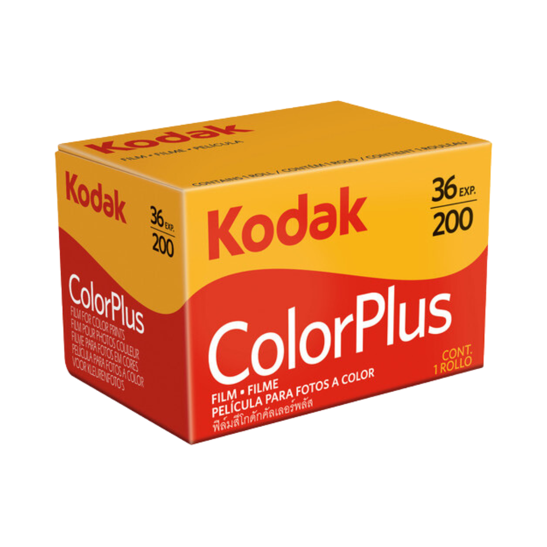 Red and yellow box of 35mm film roll, Kodak Colorplus 200 with 36 exposures