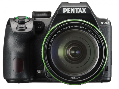 Pentax k70 black 18-135mm kit digital camera front view