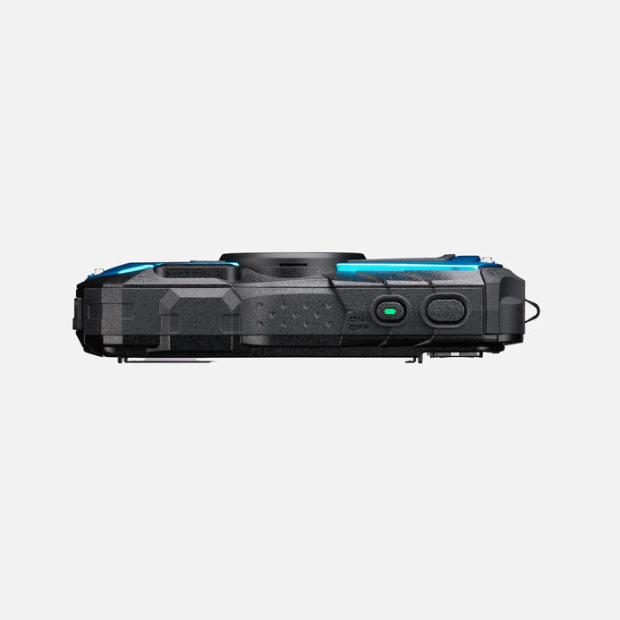 Ricoh and Pentax wg90 top view in blue digital camera