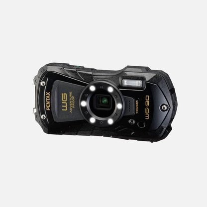 Pentax Wg-90 tough digital camera front view in black and grey