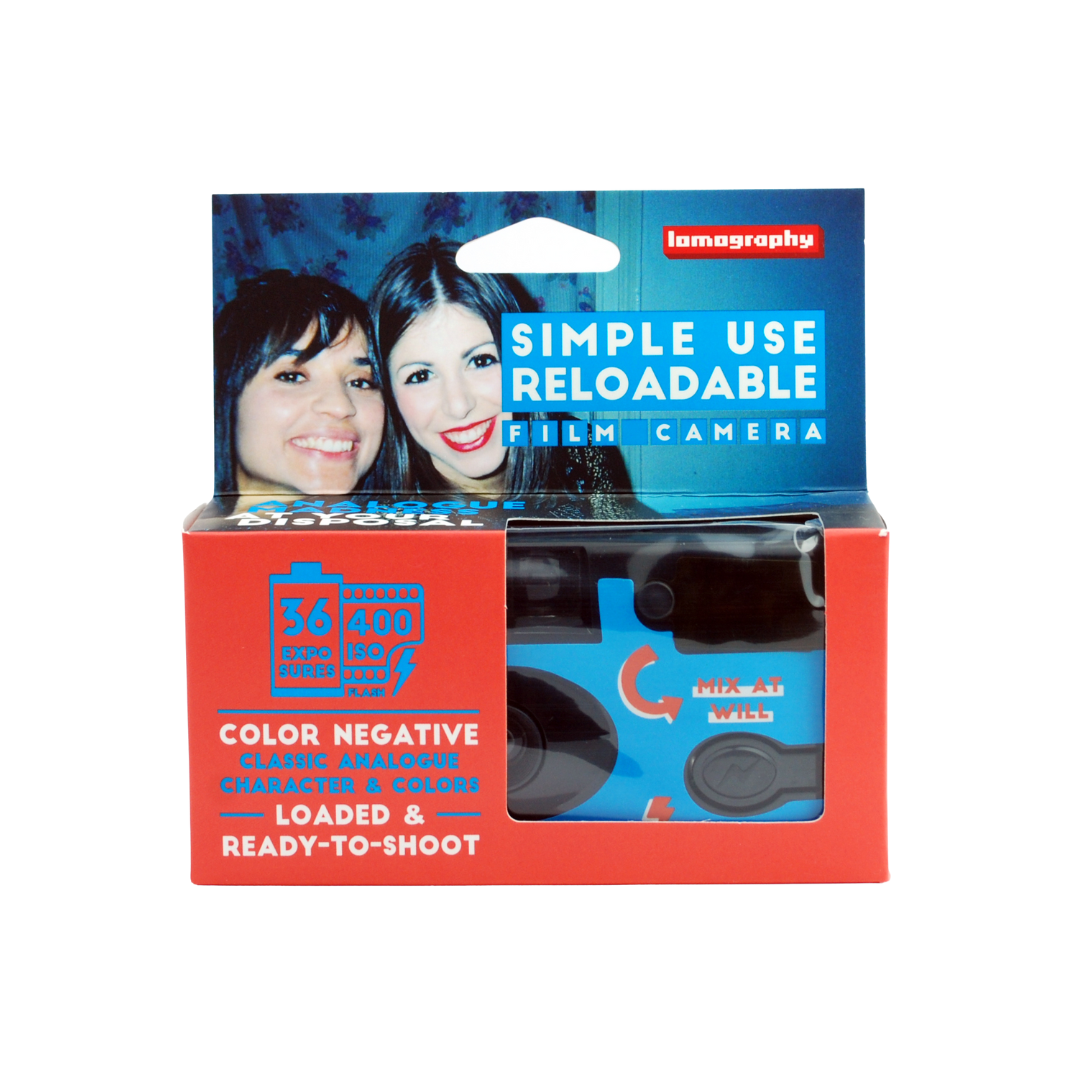 Lomography Simple Use Reloadable Camera in blue with Colour negative 400 ISO film in original box