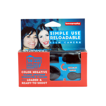 Lomography Simple Use Reloadable Camera in blue with Colour negative 400 ISO film in original box